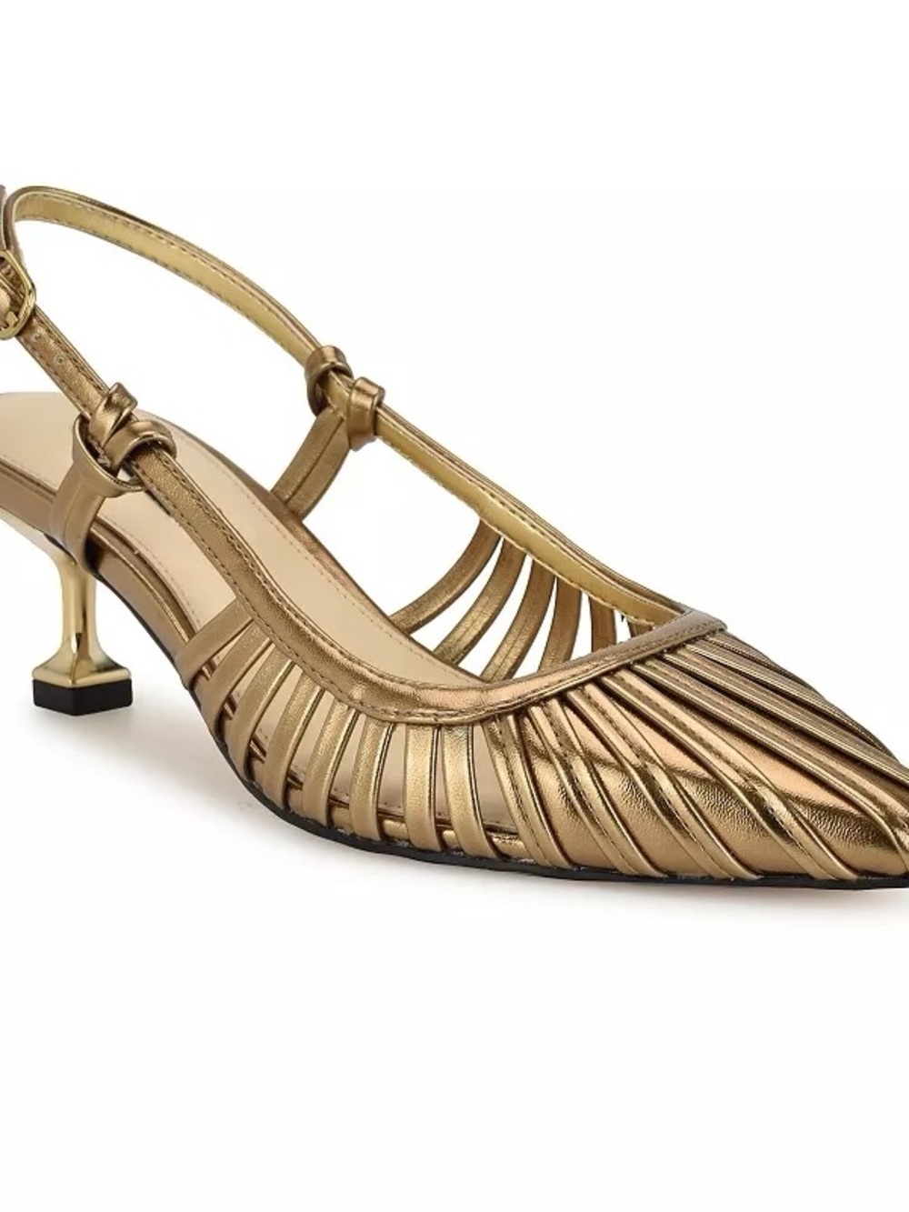 Metallic Gold Slingback Kitten Heel Pumps - Women